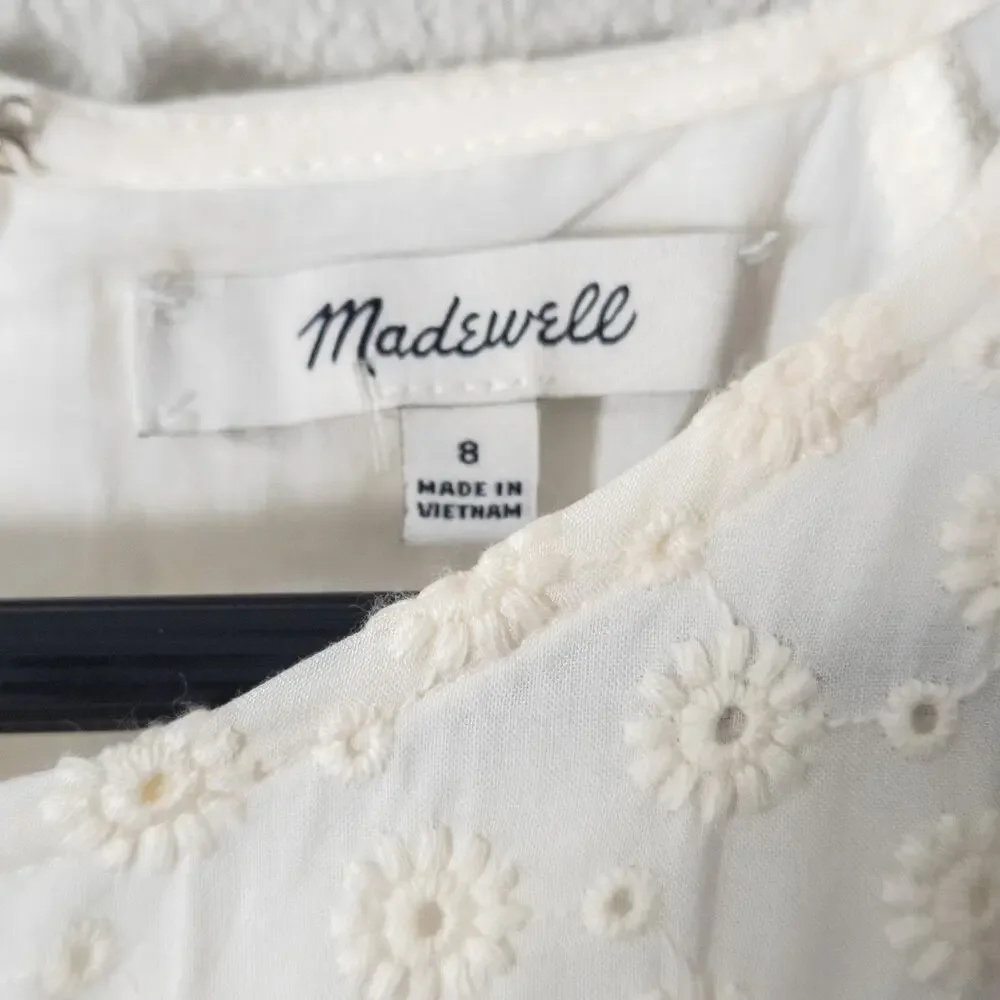 Madewell Embroidered Short Sleeve Dress Ivory Size 8 Cottagecore Romantic - Picture 10 of 12
